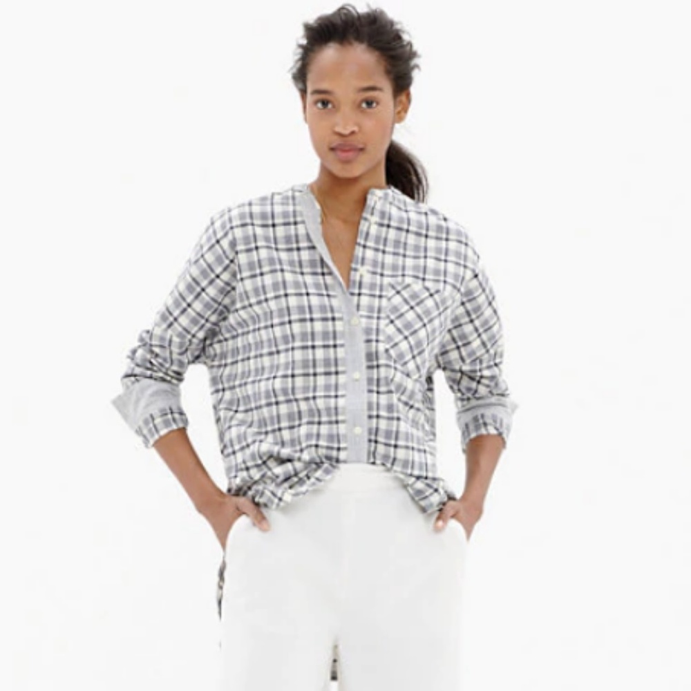 Madewell Collarless Messenger Shirt Dossier Plaid